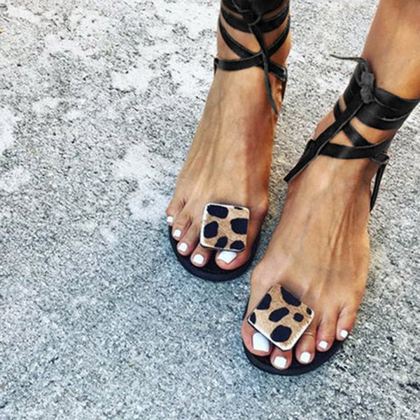 Rome Leopard Print Flat Sandal