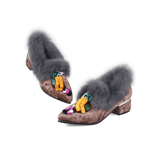 Slip On Fur Loafer Pump Shoes