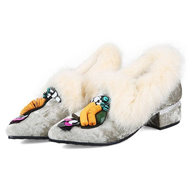 Slip On Fur Loafer Pump Shoes