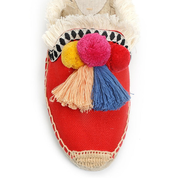 Casual Canvas Tassel Fluffy Ball Slipper Sandal