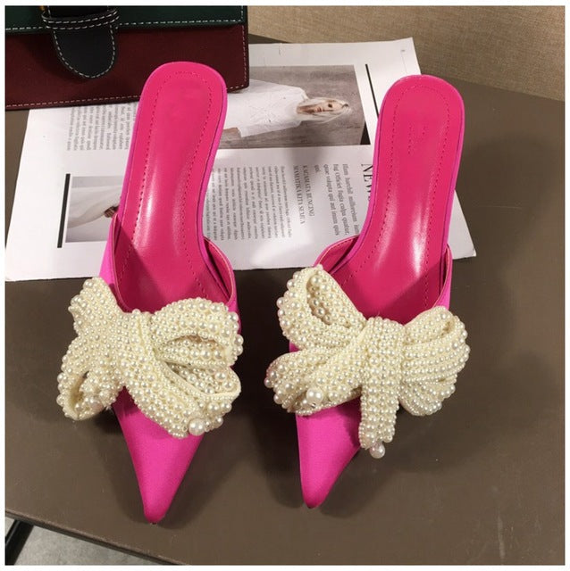 Elegant Butterfly-Knot Thin Heeled Mules