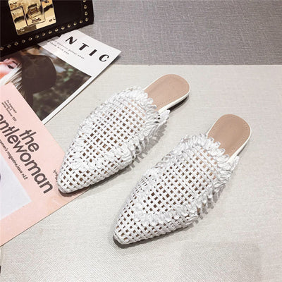 Rattan Knit Indoor Pointed Toe Women Mules Shoes