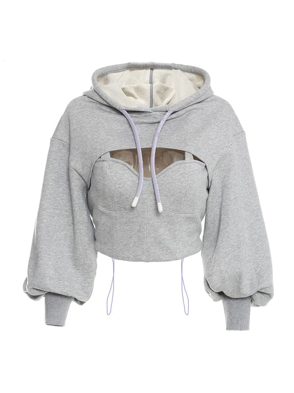 Hollow Out Drawstring Sweatshirt